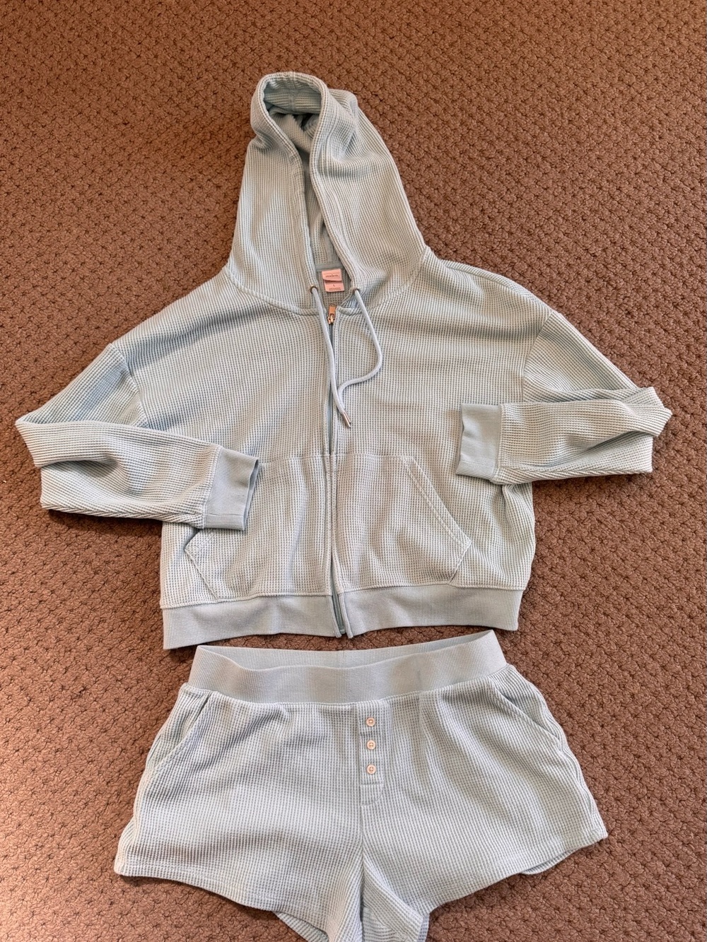 Auden Waffle-Knit Hoodie & Shorts Set - Light Sage